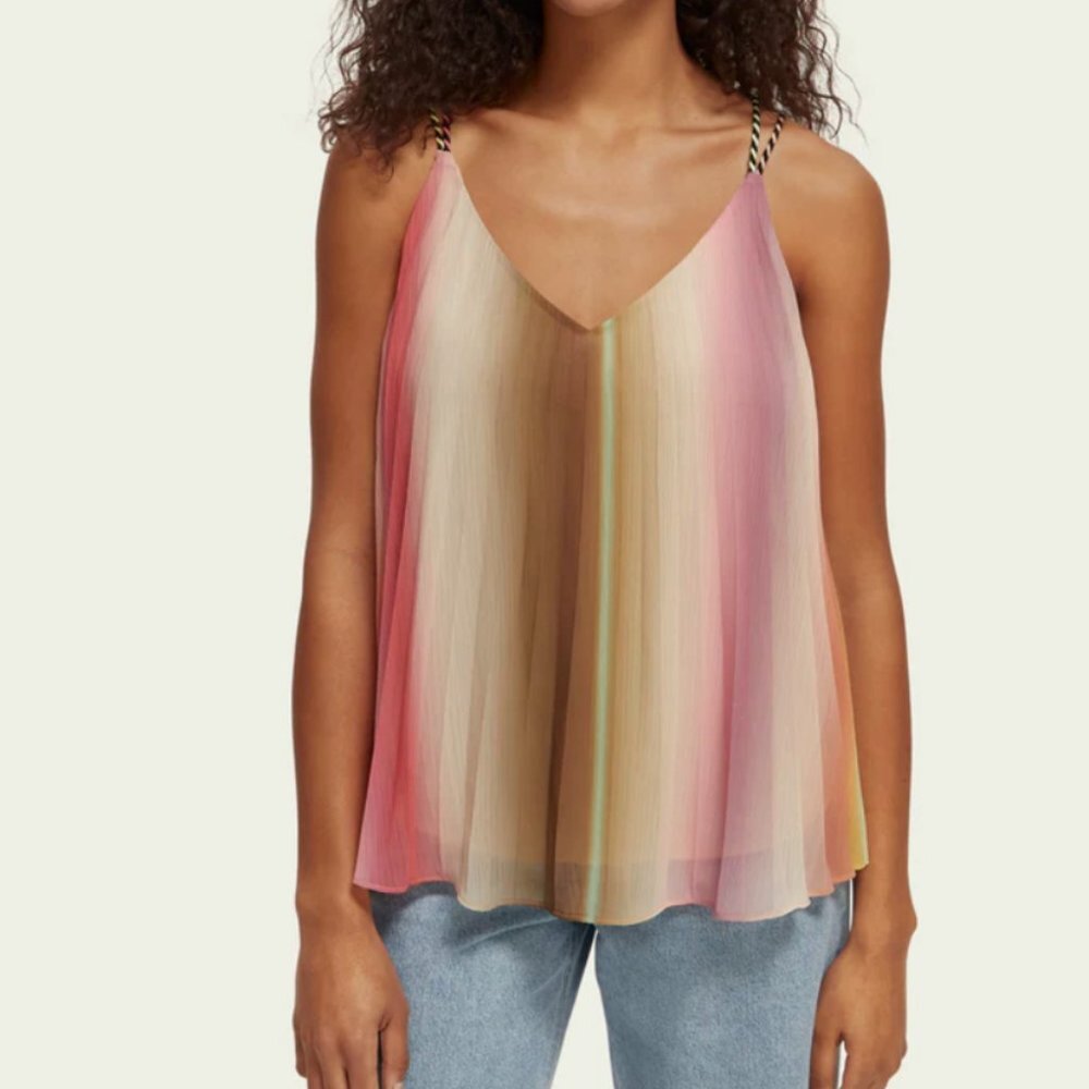 NWT Scotch & Soda | Pleated Rainbow Sleeveless Top | Womens 40 (Large)